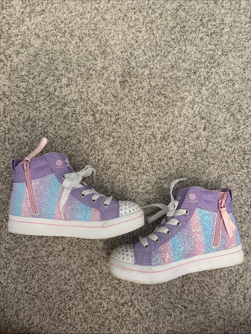 Skechers Twinkle Toes Kids Glitter High-Top Sneakers -Purple, Pink & Blue size 1
